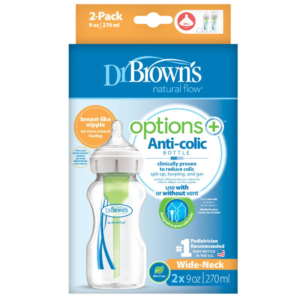 Dr Browns Options+ Baby Bottle - Wide Neck 2 pack