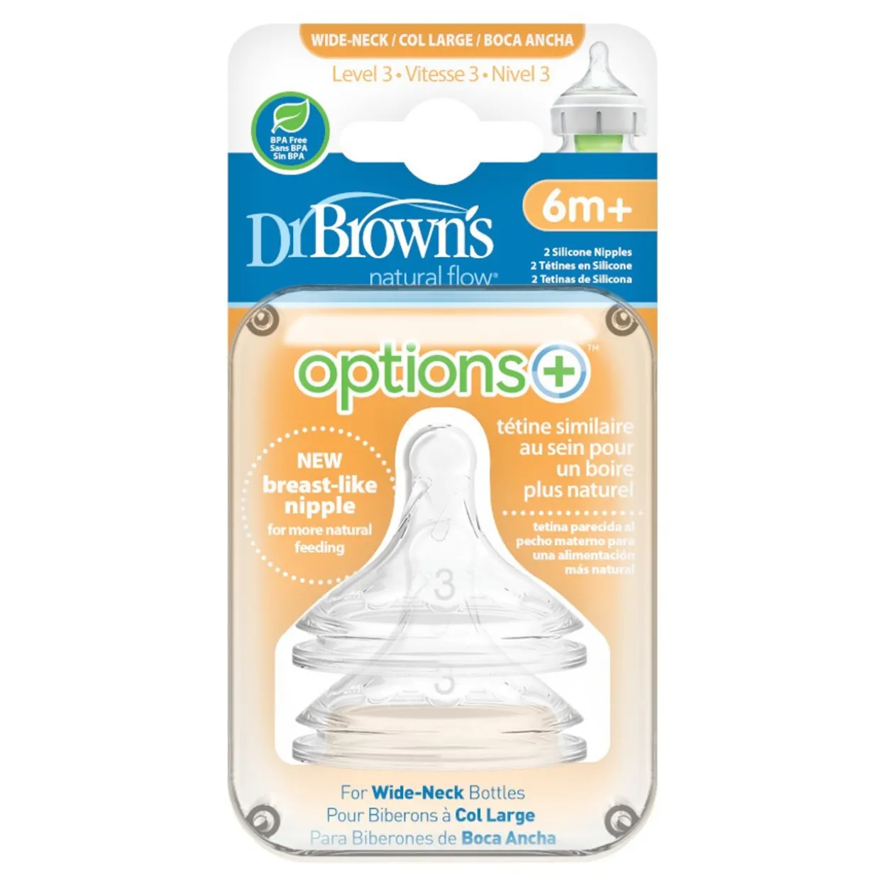 Dr Browns Options+ Wide Neck Silicone Teats 2 pack
