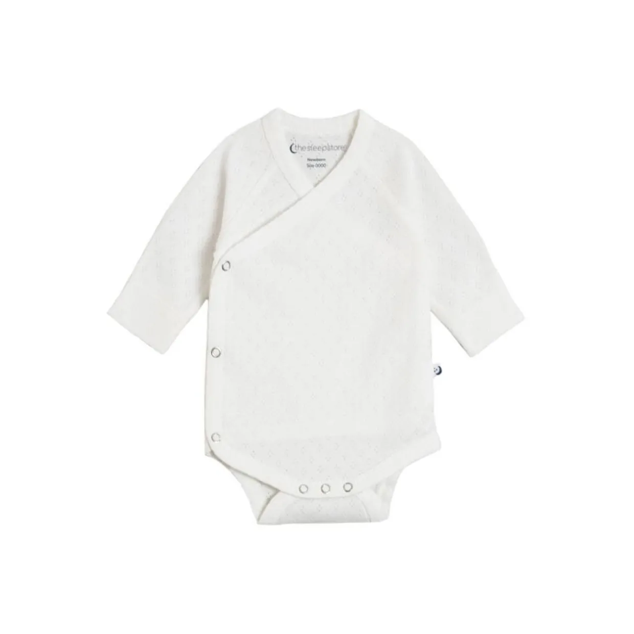 The Sleep Store Organic Cotton Pointelle Kimono Long Sleeve Bodysuit
