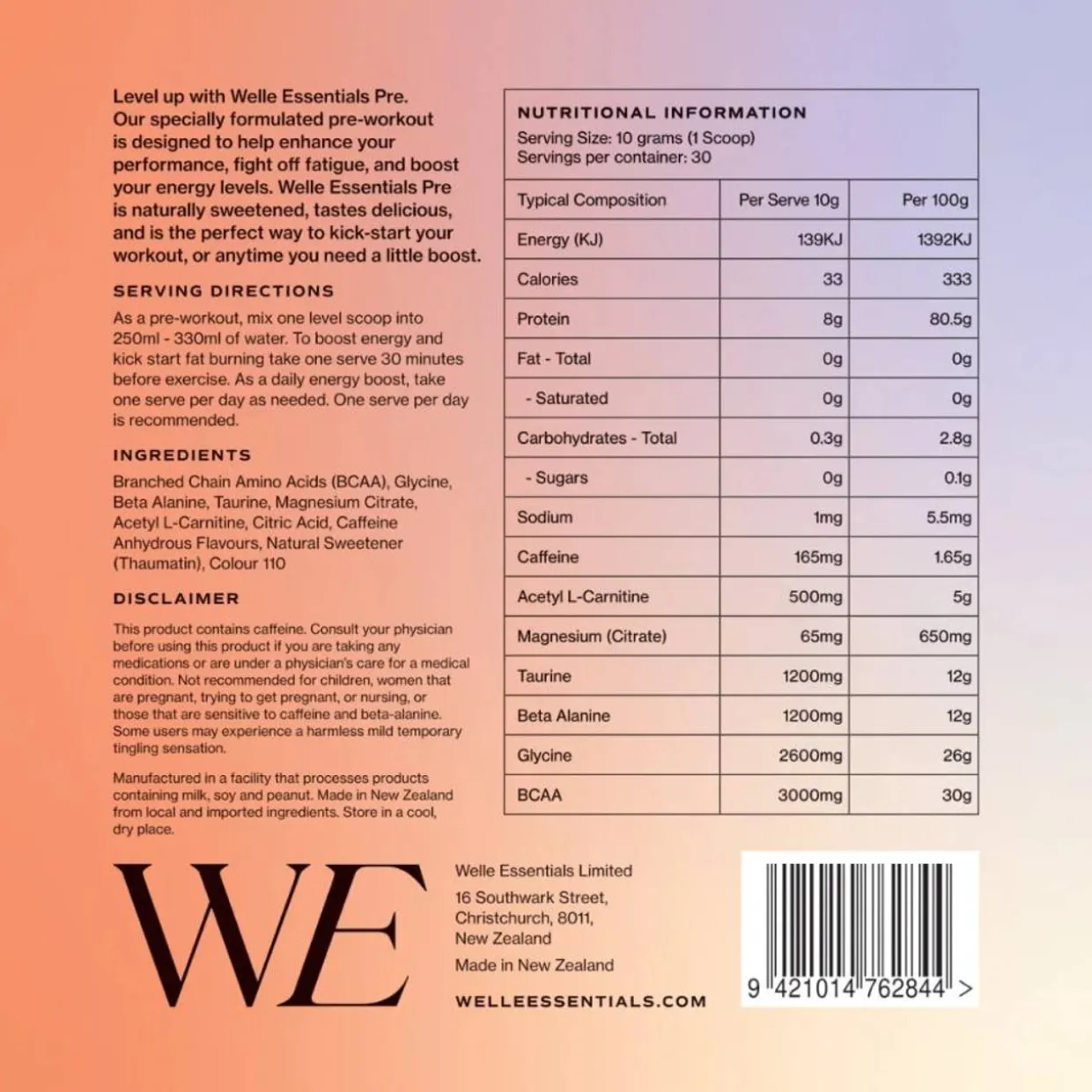 Welle Essentials Pre (Premium Pre-Workout) - Peach Lemonade
